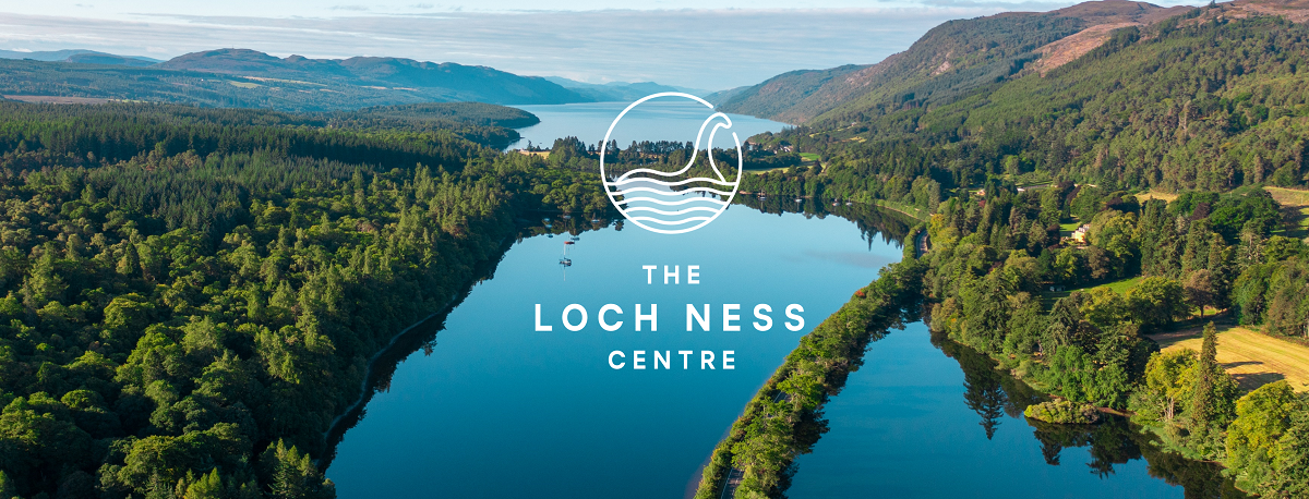 The Loch Ness Centre logo over the loch